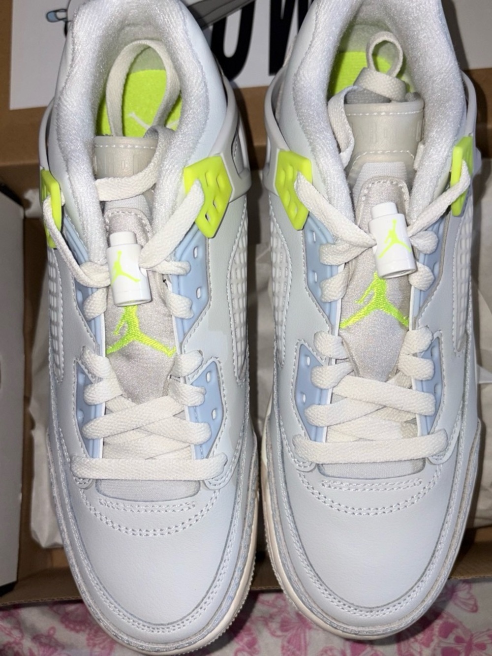 Jordan Kids pastel blue Sneakers with Neon Lime Accents